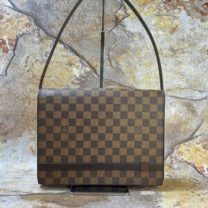 Sold!!LOUIS VUITTON Tribeca Carre Handbag Damier Ebene Brown Flap Shoulder Bag
